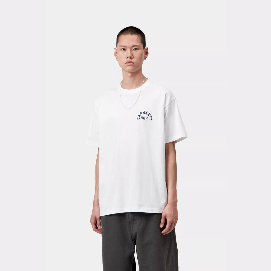 Carhartt WIP S/S Arch Script T-Shirt - White / Dark Navy