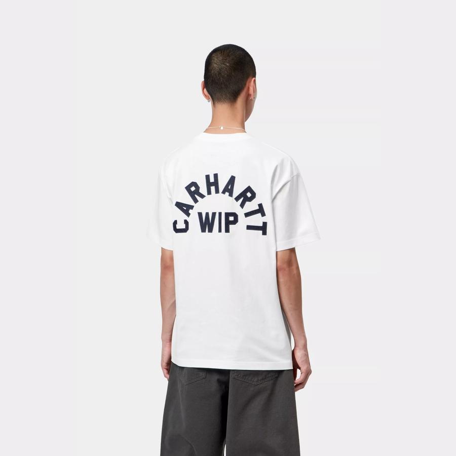 Carhartt WIP S/S Arch Script T-Shirt - White / Dark Navy