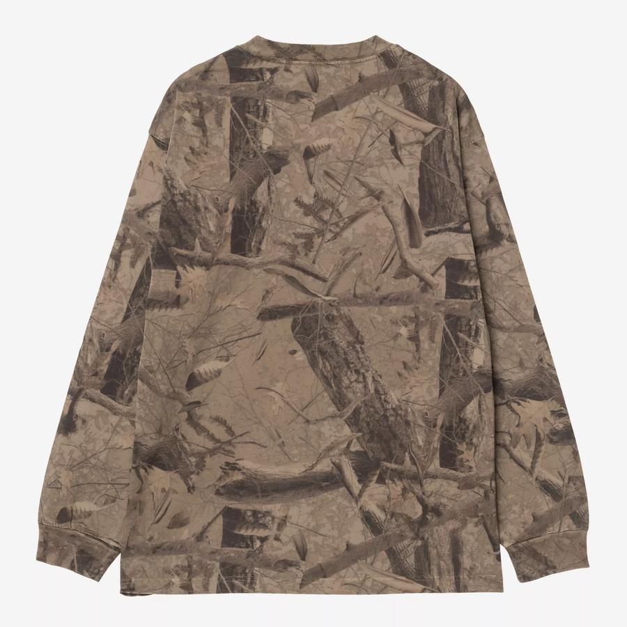 Carhartt WIP L/S Feather Tree T-Shirt - Khaki / Shungite (Garment Dyed)