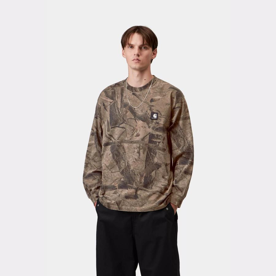Carhartt WIP L/S Feather Tree T-Shirt - Khaki / Shungite (Garment Dyed)