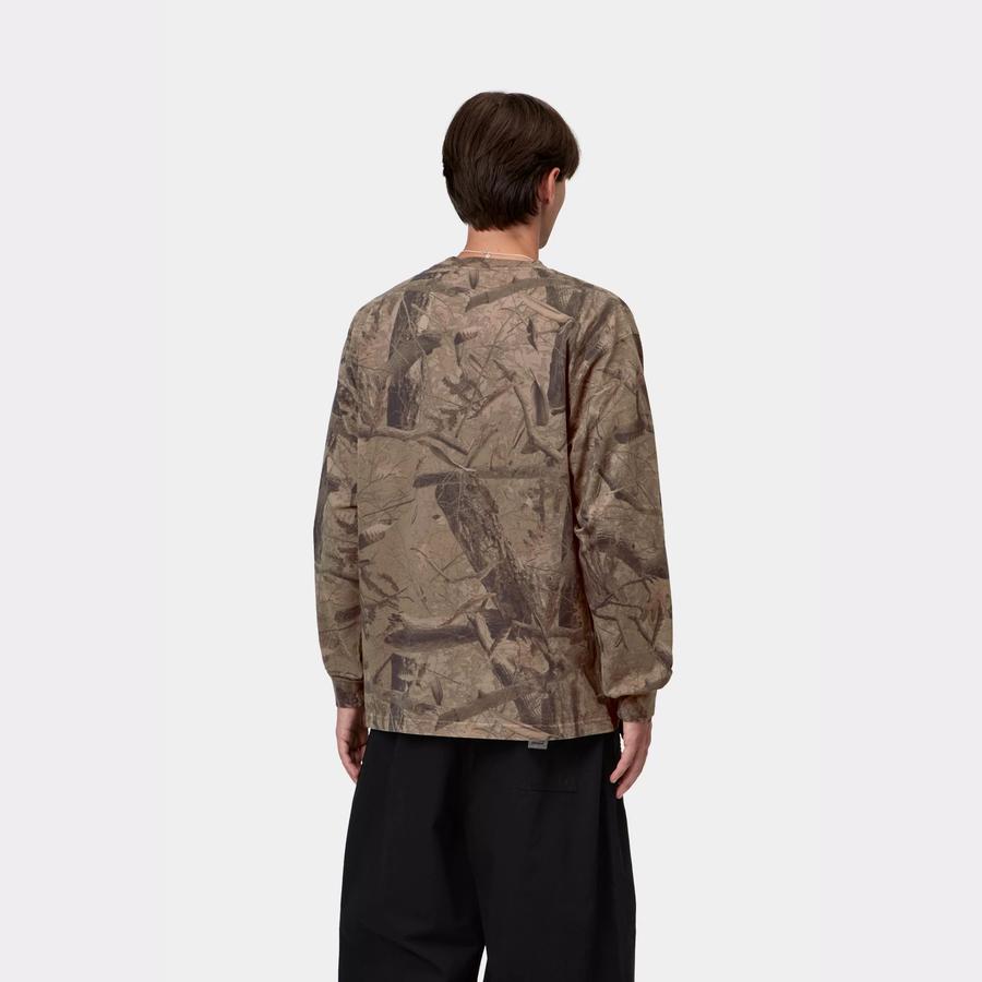 Carhartt WIP L/S Feather Tree T-Shirt - Khaki / Shungite (Garment Dyed)