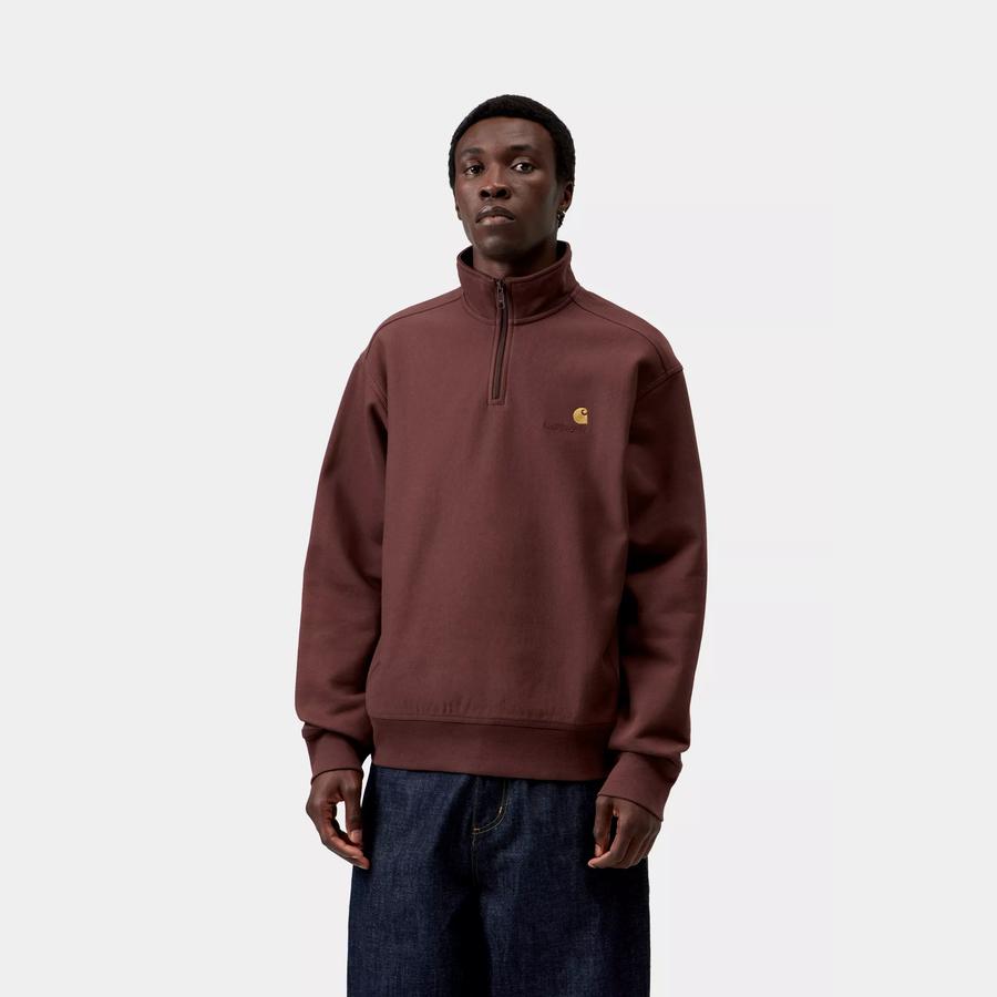 Carhartt WIP Half Zip American Script Sweatshirt - Amarone