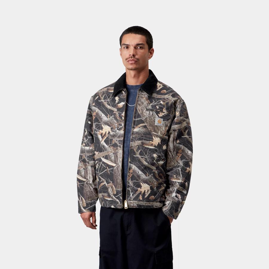 Carhartt WIP OG Detroit Jacket - Camo Feather Tree / Black (Heavy Stone Wash)