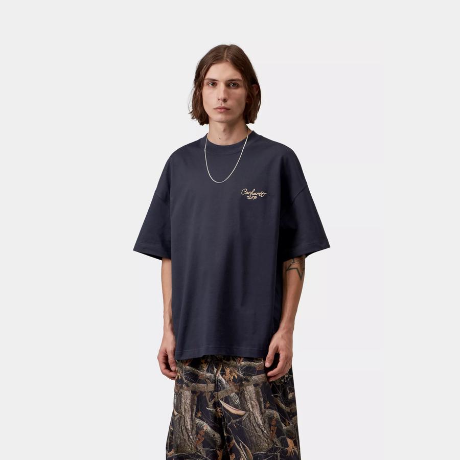 Carhartt WIP S/S Signature Script T-Shirt - Dark Navy / WIP Dusty H