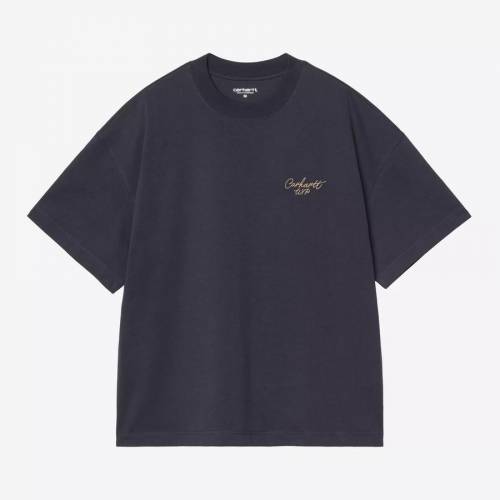 Carhartt WIP S/S Signature Script T-Shirt - Dark Navy / WIP Dusty H