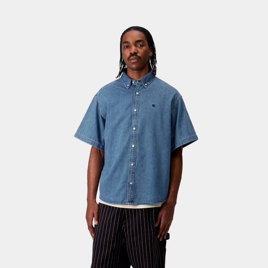 Carhartt WIP S/S Lucas Shirt - Blue (Stone Washed)