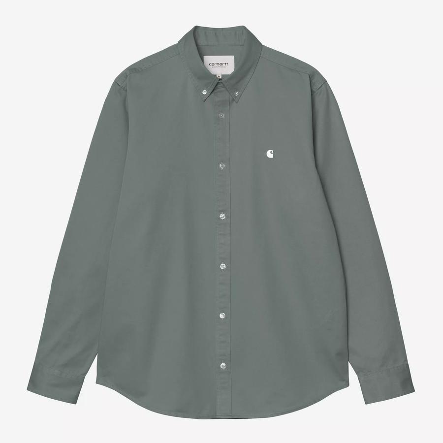 Carhartt WIP L/S Madison Shirt - Velvet Green / Wh...