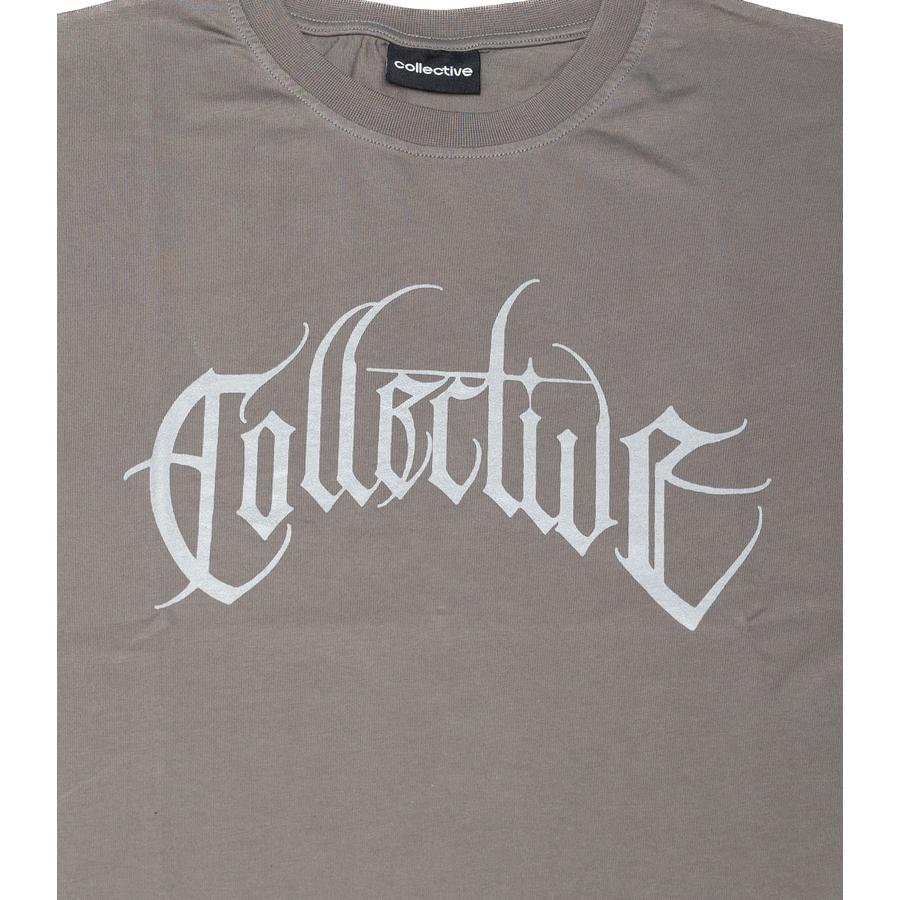 Collective Black Letter Gothic T-Shirt - Grey / Grey Metallic