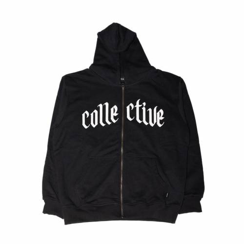 Collective Black Letter Zip-Up Hoodie - Black / White