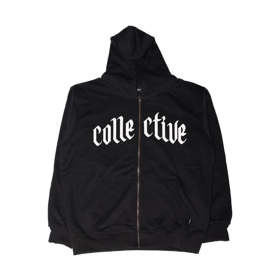 Collective Black Letter Zip-Up Hoodie - Black / Wh...