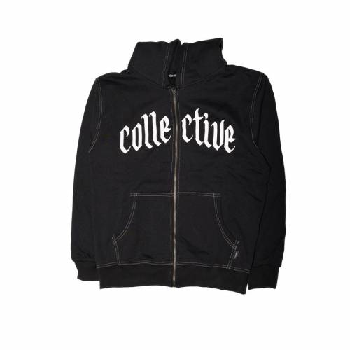 Collective Black Letter Zip-Up Hoodie - Black / White (Contrast Stitching)