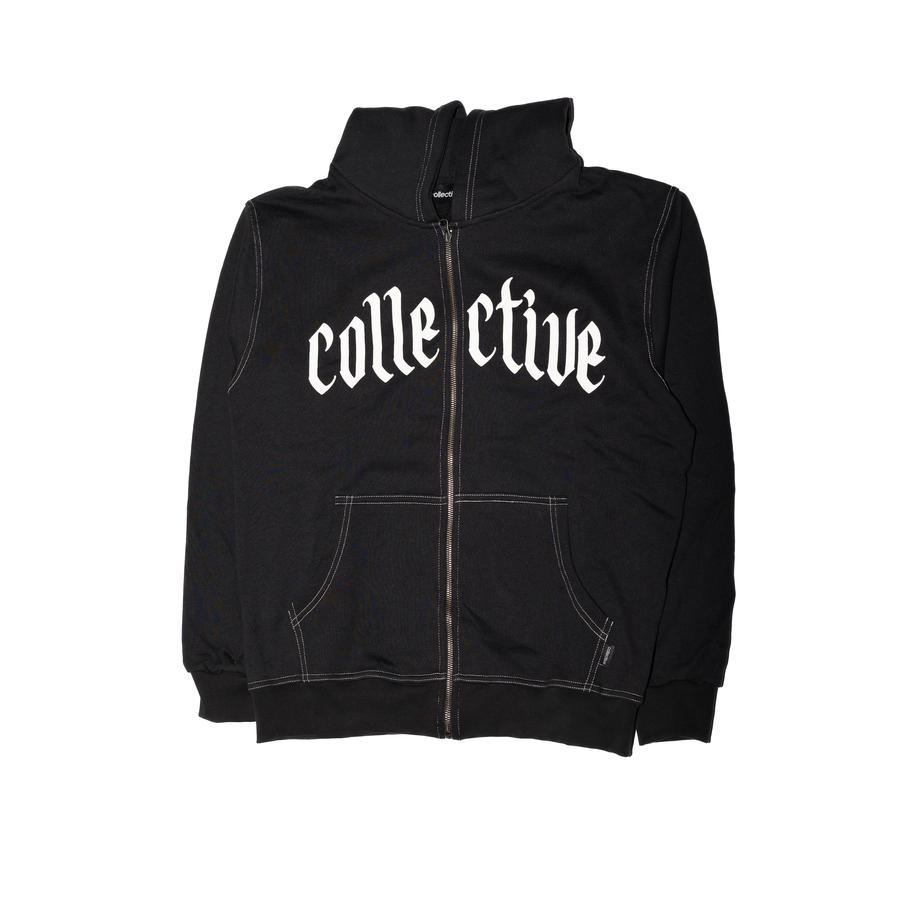 Collective Black Letter Zip-Up Hoodie - Black / Wh...