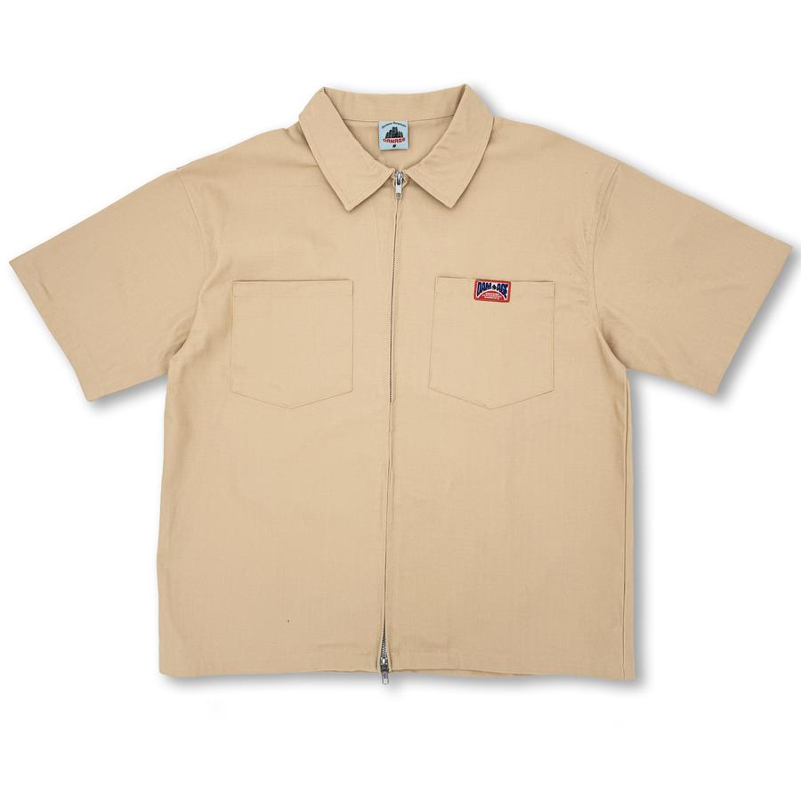 Damage Uniform Zipper Shirt - Khaki