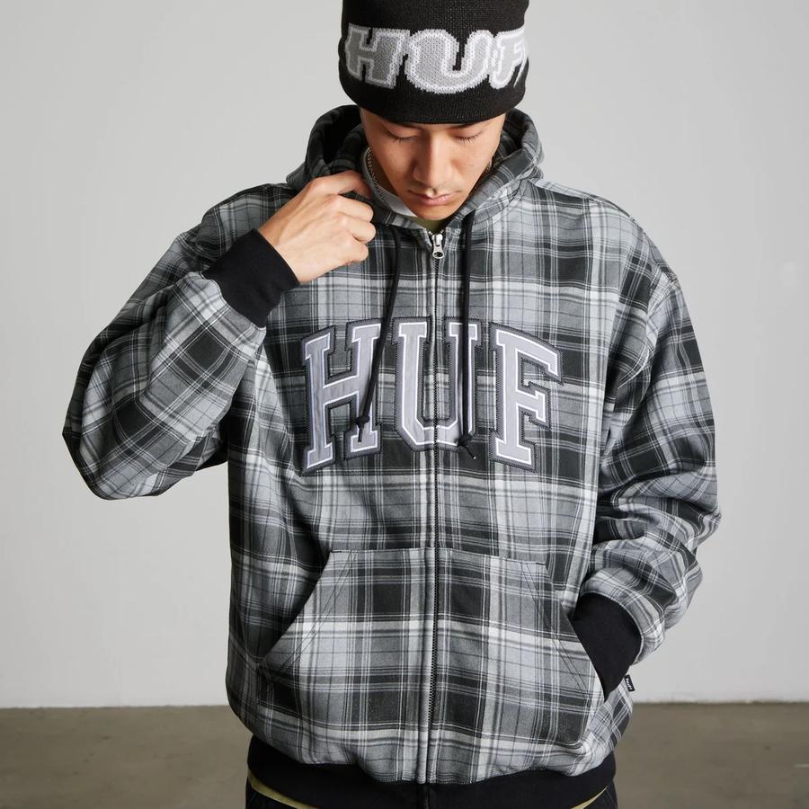 HUF Arch PLaid Full Zip Heavyweight Hoodie - Black