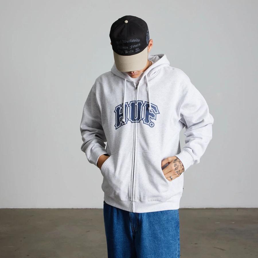 HUF Classic Arch Full Zip Hoodie - Heather Grey / Navy