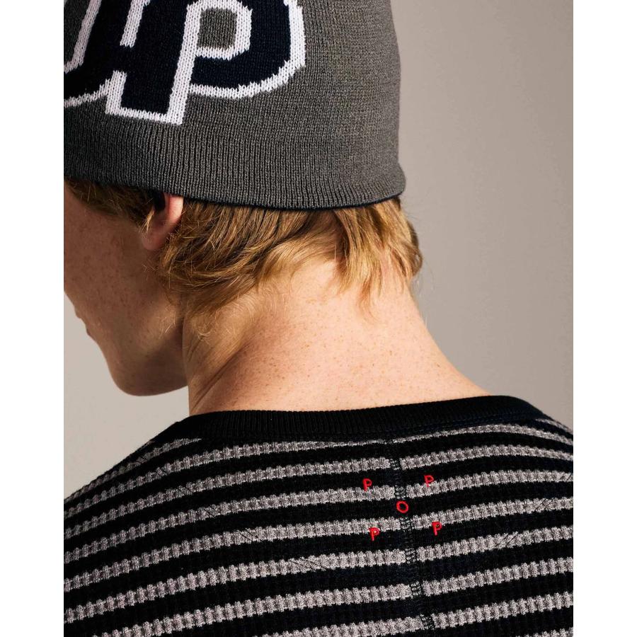 POP Striped Waffle Knit Crewneck - Grey / Black
